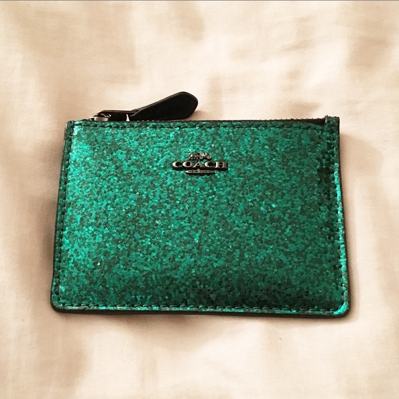 Coach Green Glitter Card Case Wallet - Picture 2 of 6